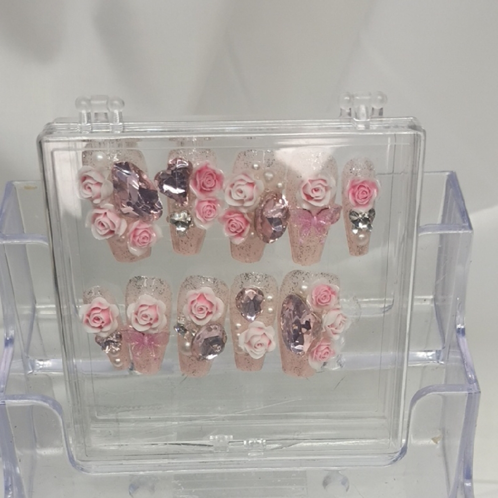 Pink Floral Press-On Nails